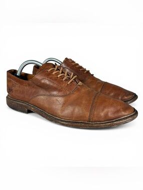 Frye Paul Bal Oxfords Mens 9.5 D Brown Leather Cap Toe Lace Up Dress Shoes